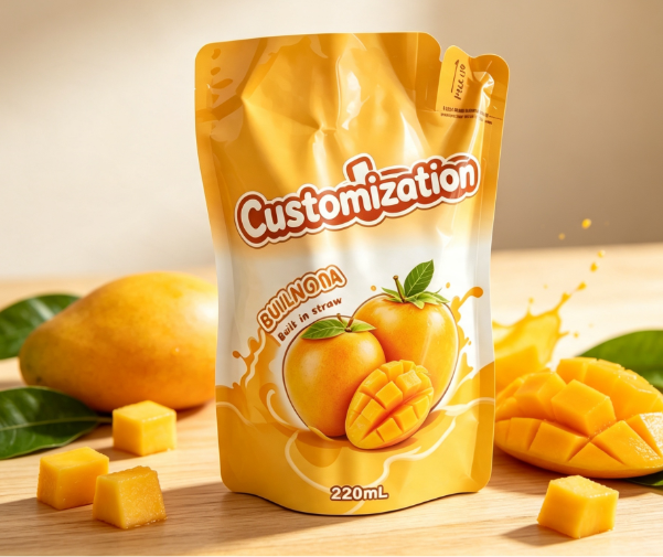 Multi Flavors 220ml Built-in Straw Squeeze Pouches Custom Fruit Puree & Juice Packaging Bags